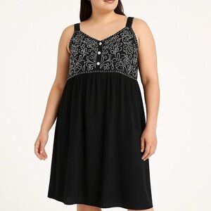 🆕 Addition Elle Dress Sleeveless Embroidery Smocking Adjustable Lined BLK/WHT 18